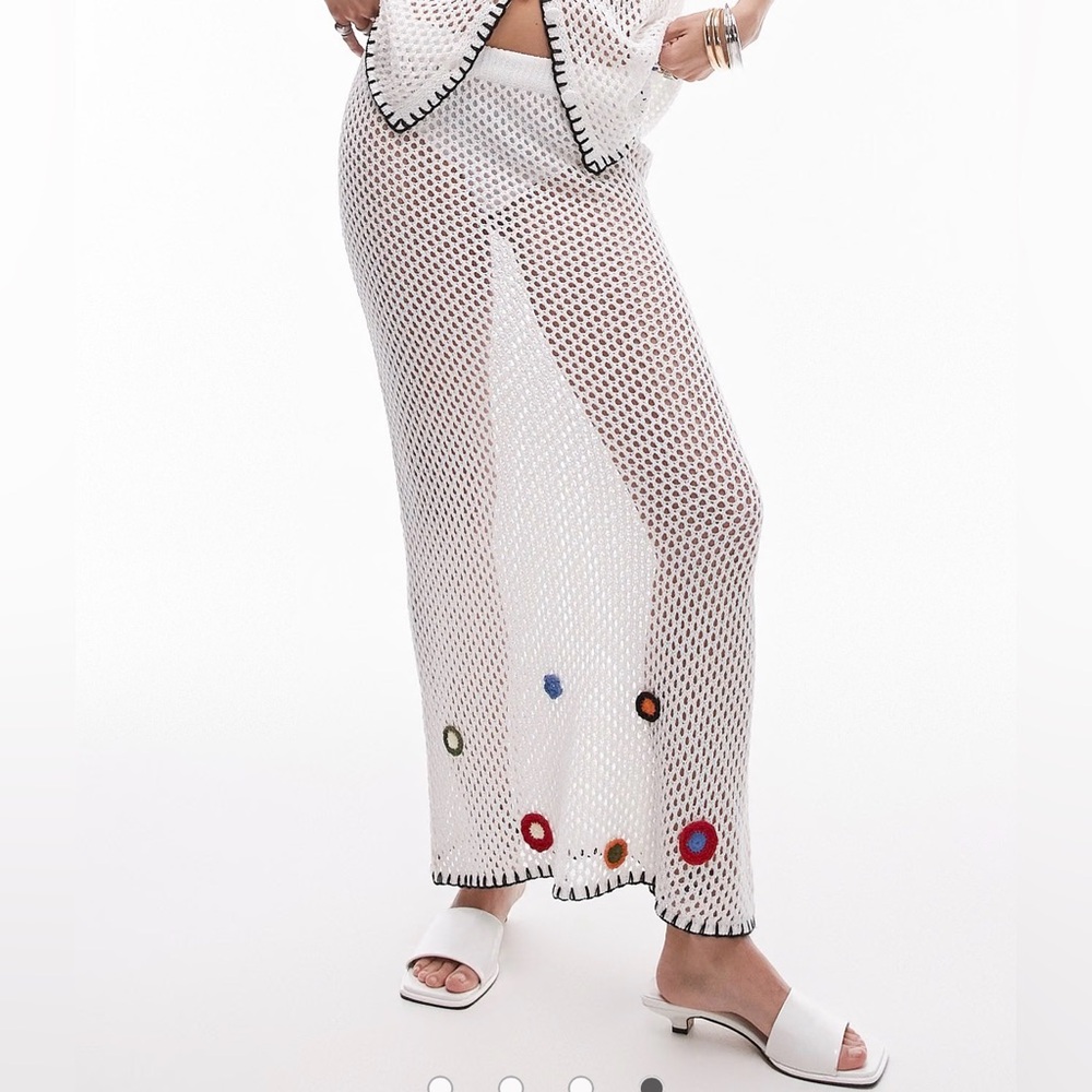 Topshop flower knit croche maxi skirt in cream swim cover up